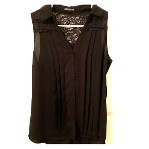 Button down tank blouse lace back